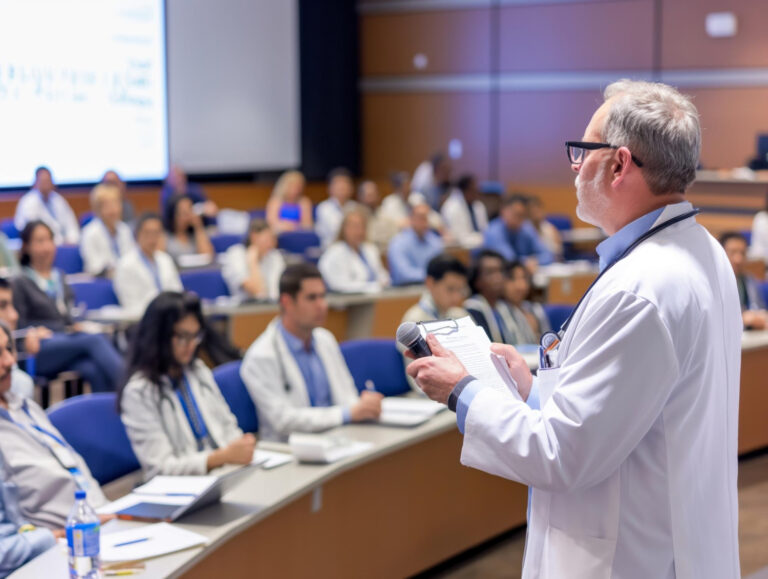 Doctor speaking to a group of doctors at a training event filmed by WestWave AV.