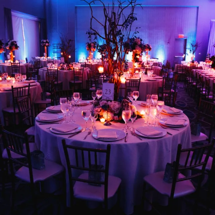 a round table set for an av event by Westwave AV Audio Visual Production Services in San Francisco